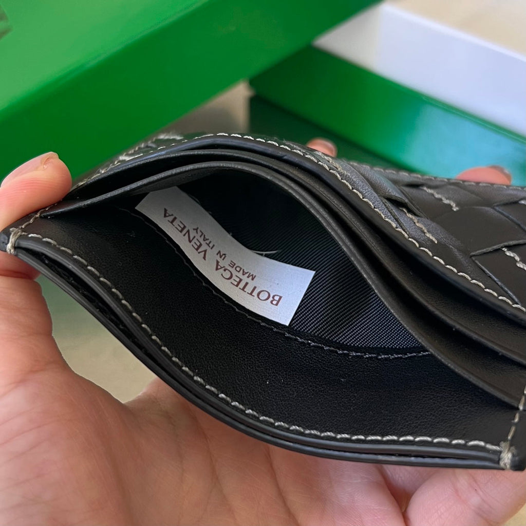 BOTTEGA VENETA INTRECCIATO 10 CREDIT CARD CASE IN BLACK LAMBSKIN