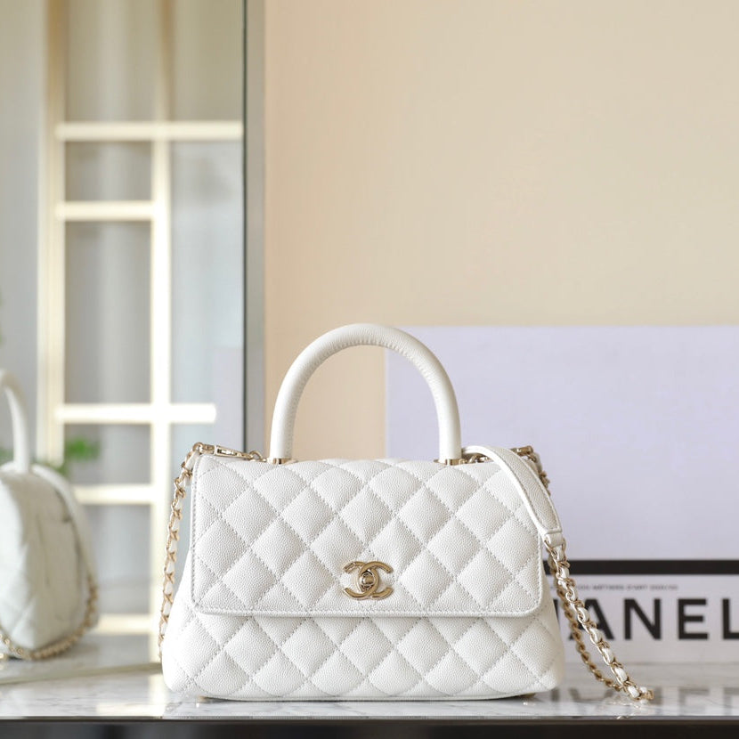 CHANEL 25S FLAP BAG 24 CM IN WHITE LAMBSKIN WITH GOLD HARDWARE