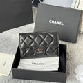 CHANEL 25S CLASSIC CARD HOLDER 11 IN BLACK LAMBSKIN SILVER HARDWARE