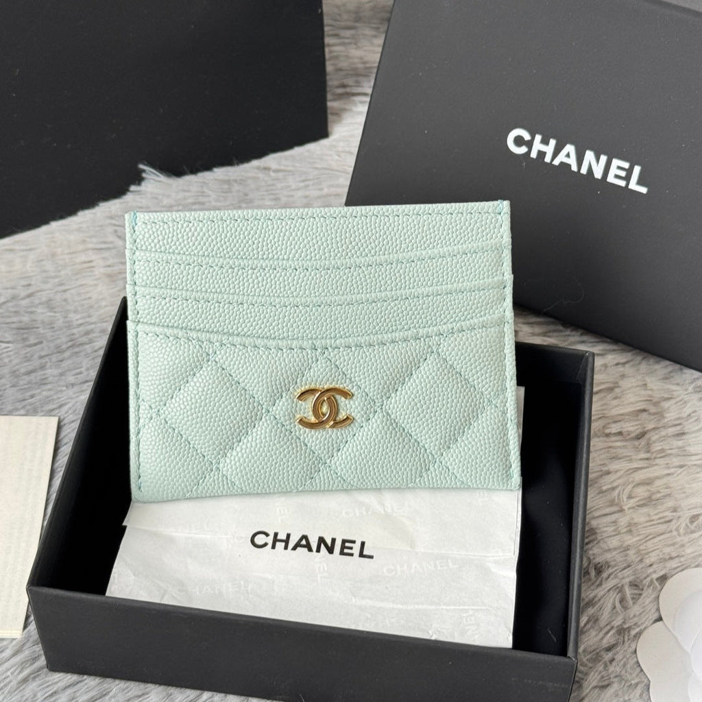 CHANEL 25S CARD HOLDER 11 IN SOFT MINT CAVIAR GOLD HARDWARE