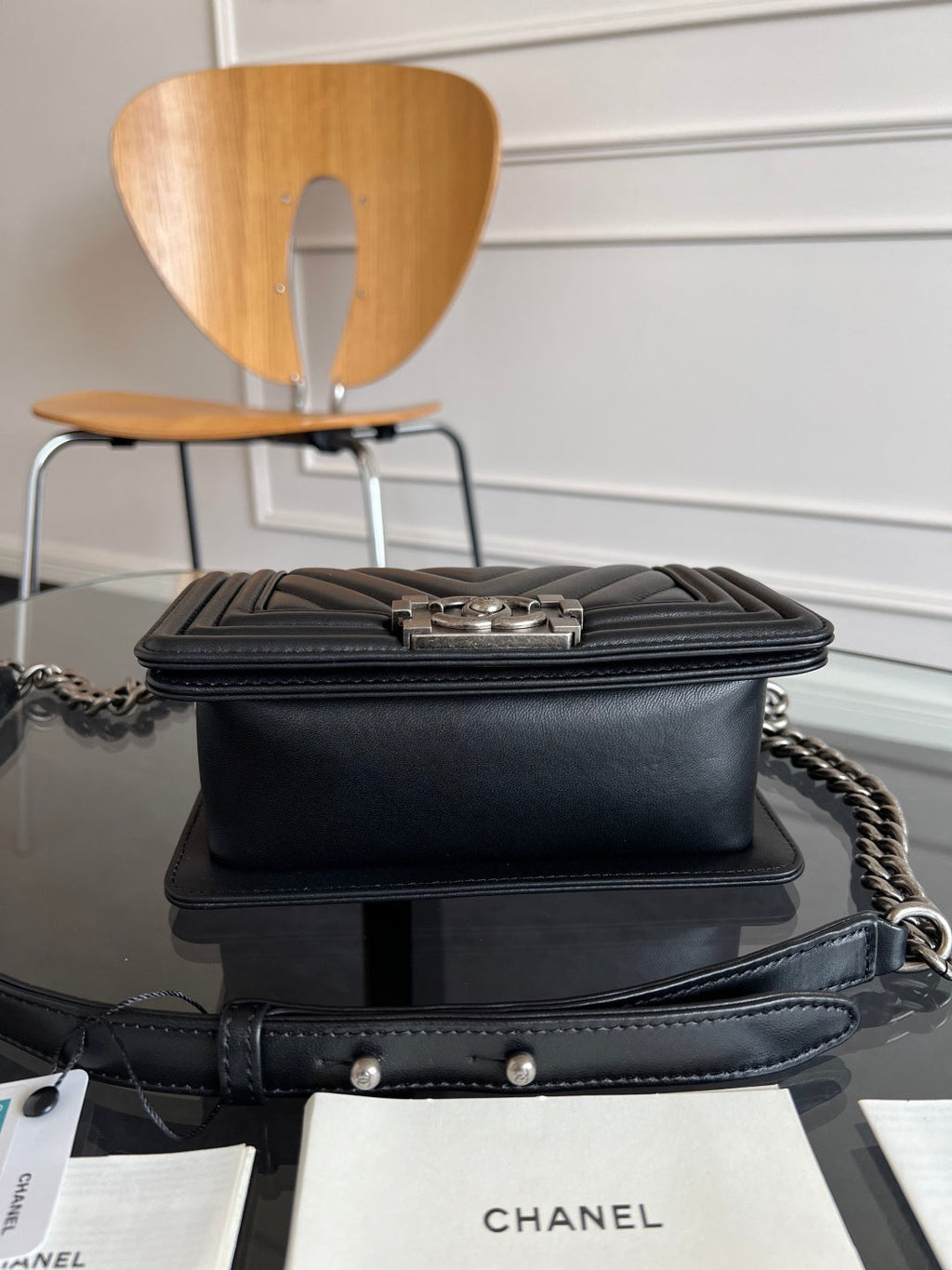 CHANEL 25S BOY BAG 20 IN BLACK LAMBSKIN