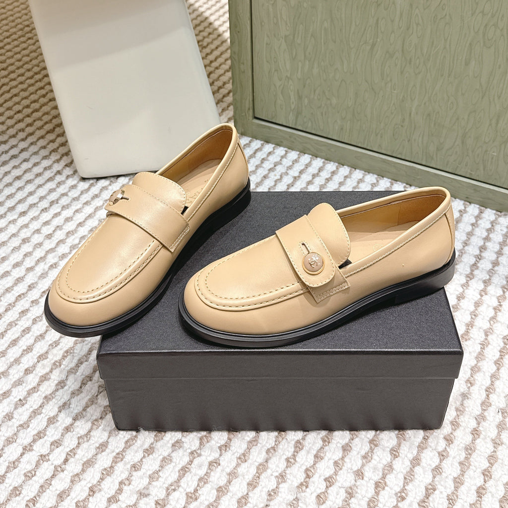 CHANEL 25S GODDESS FLAT LOAFERS IN WARM BEIGE CALFSKIN GOLD HARDWARE