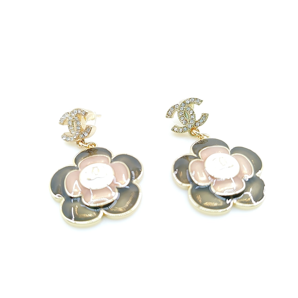 18K  Chanel Flower Pendant Earrings