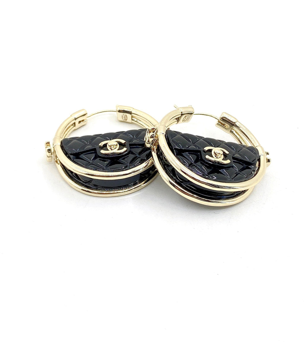 18K  Chanel Black Bag Earrings
