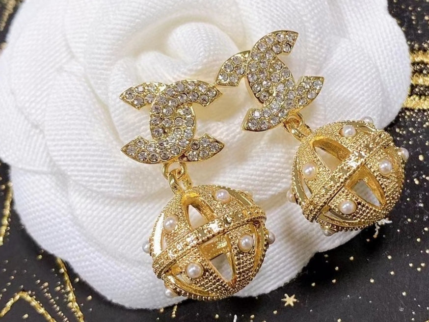18K  Chanel Ball Drop Earrings