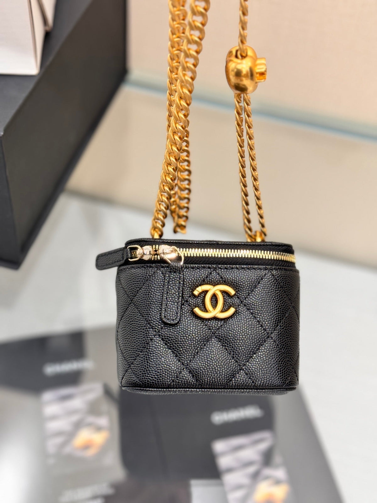 CHANEL 25S MINI VANITY BAG 11 CM IN BLACK LAMBSKIN WITH GOLD HARDWARE