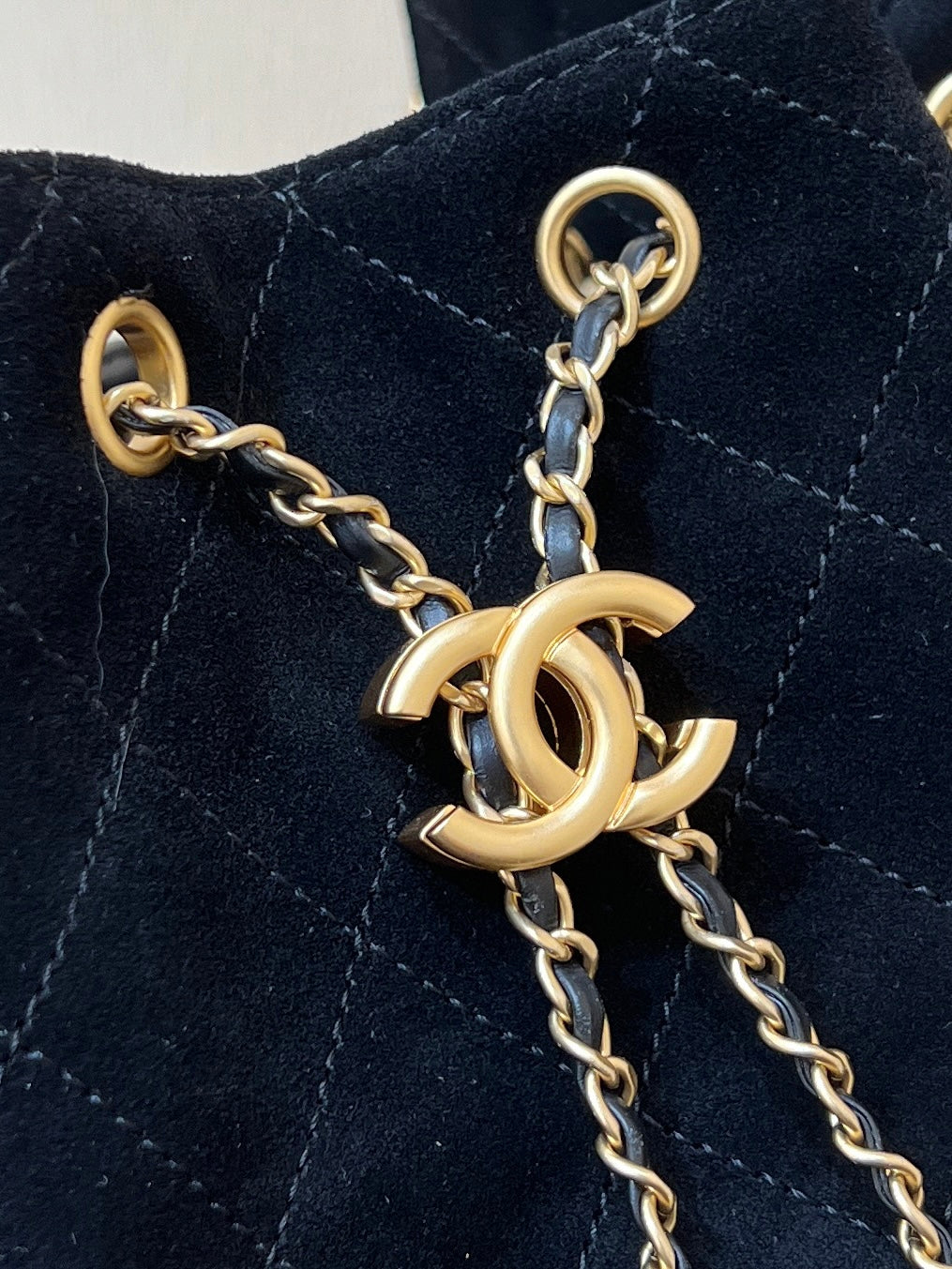 CHANEL 25 HANDBAG 30 IN BLACK SUEDE GOLD HARDWARE